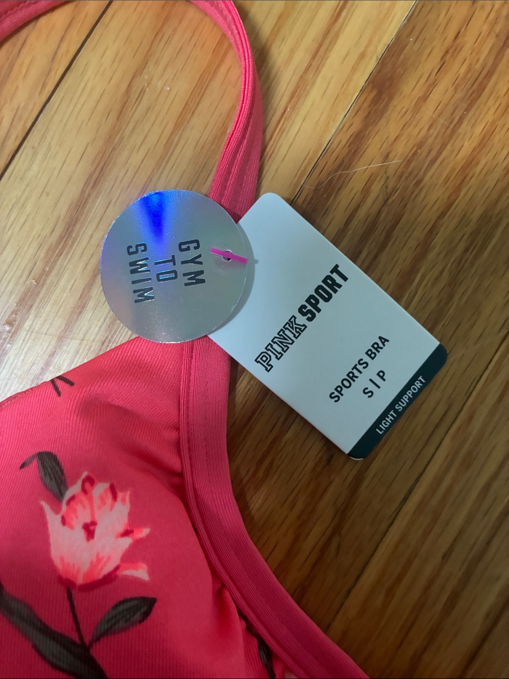 PINK Victoria's Secret Coral Pink Floral Sports Bra - Picture 2 of 6